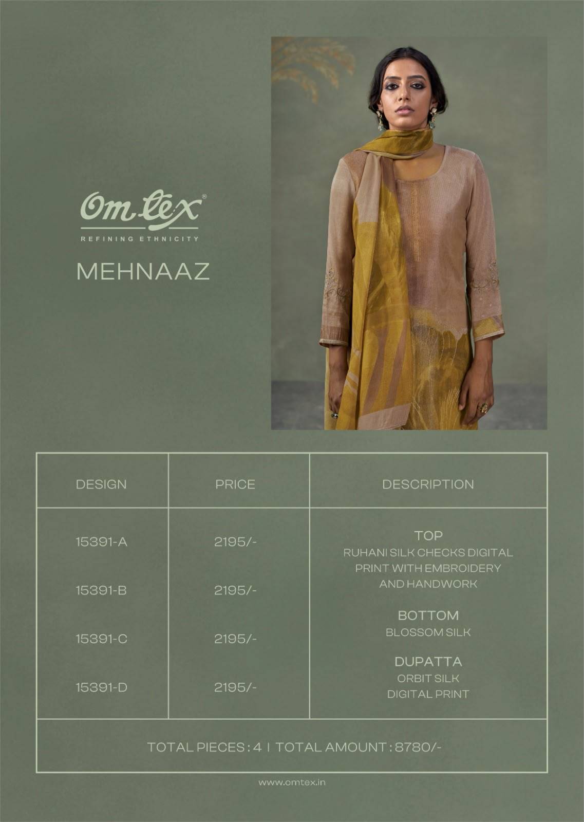MEHNAAZ By Om Tex 15391A To D Series Beautiful Festive Suits Stylish Colorful Fancy Casual Wear & Ethnic Wear SILK Dresses At Wholesale Price